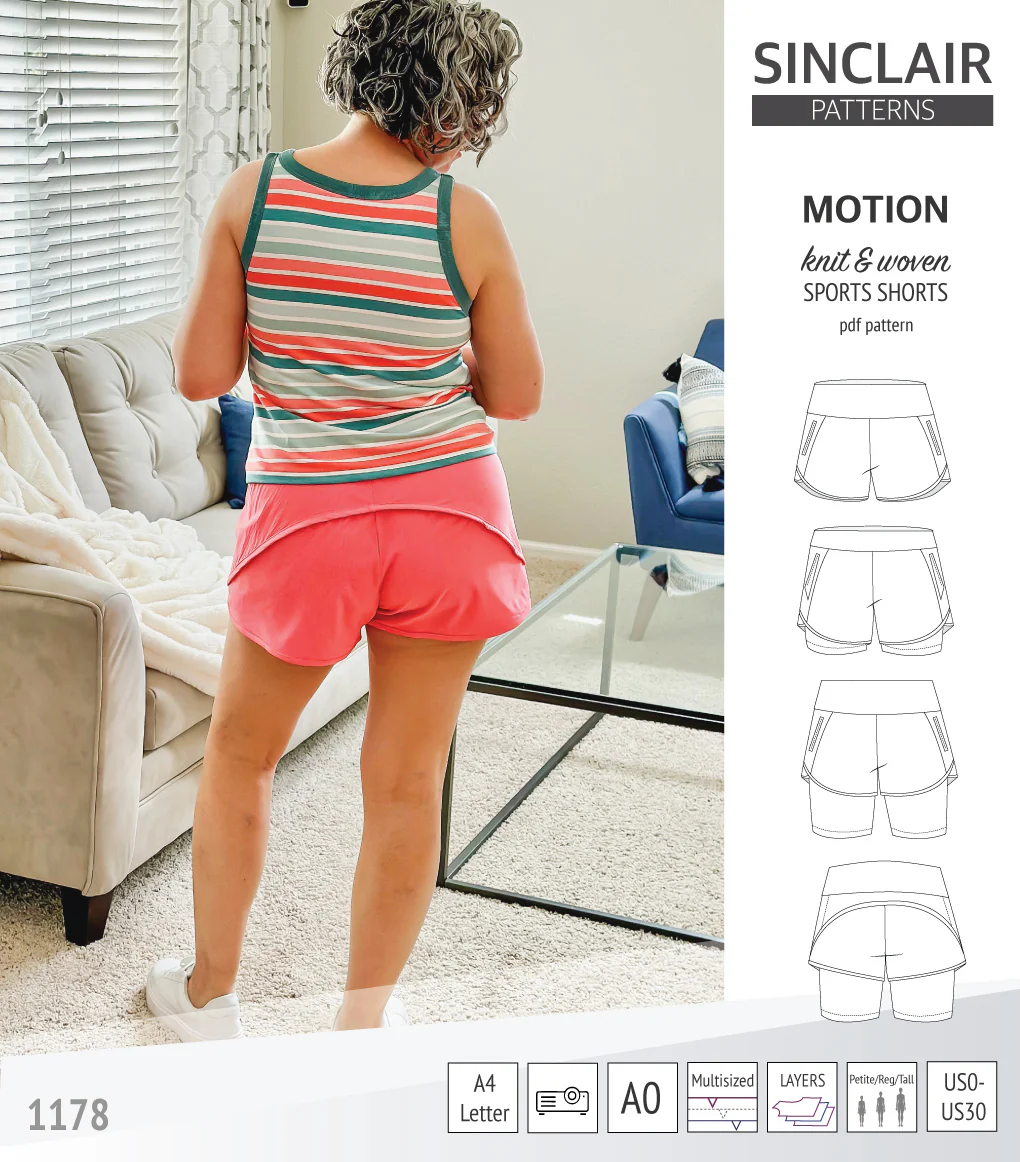 Motion woven sports shorts with contoured yoga waistband and underlay shorties (PDF) - Image 38