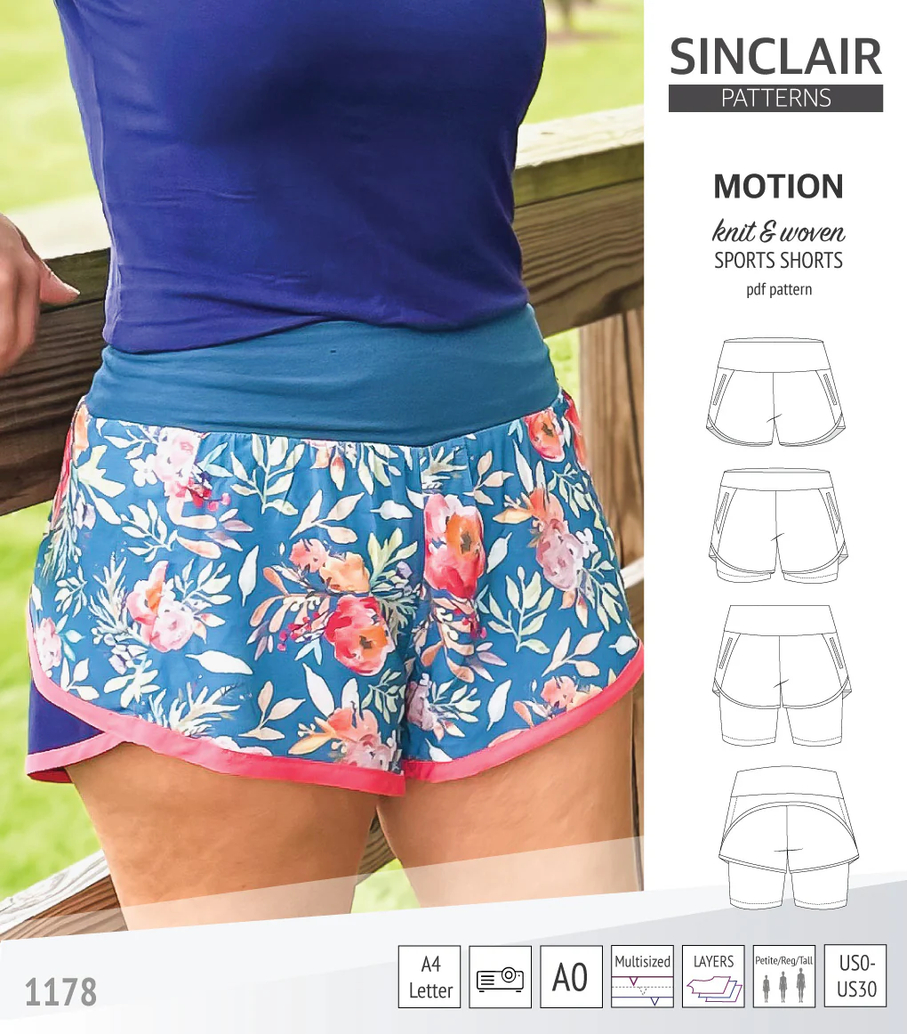 Motion woven sports shorts with contoured yoga waistband and underlay shorties (PDF) - Image 39
