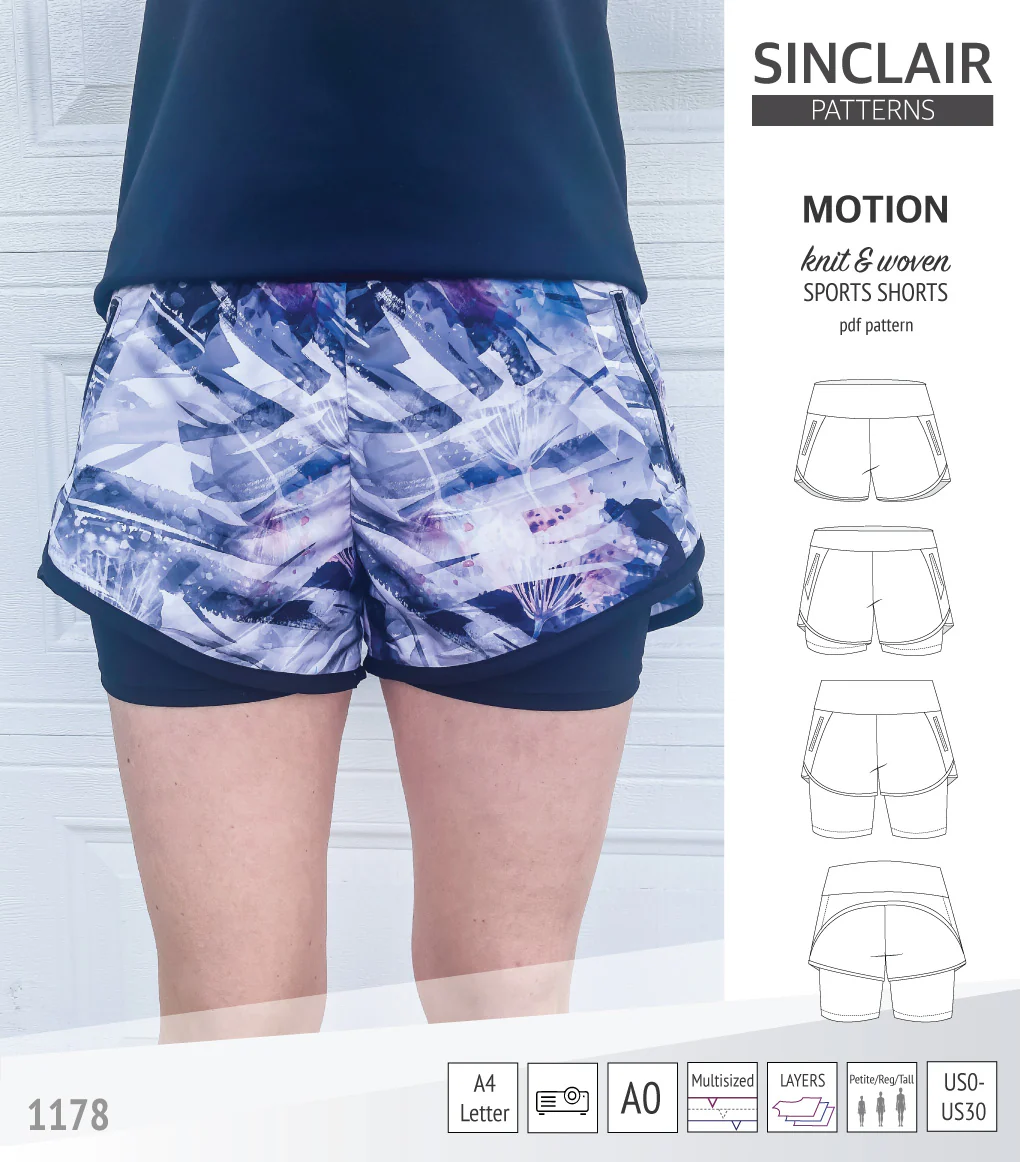 Motion woven sports shorts with contoured yoga waistband and underlay shorties (PDF) - Image 4