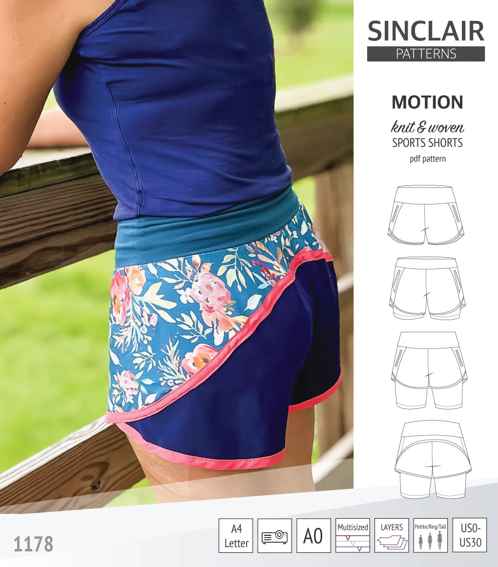 Motion woven sports shorts with contoured yoga waistband and underlay shorties (PDF) - Image 40