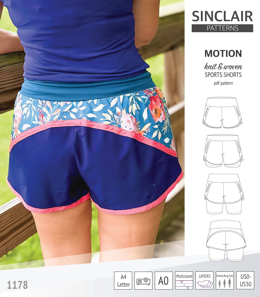 Motion woven sports shorts with contoured yoga waistband and underlay shorties (PDF) - Image 41