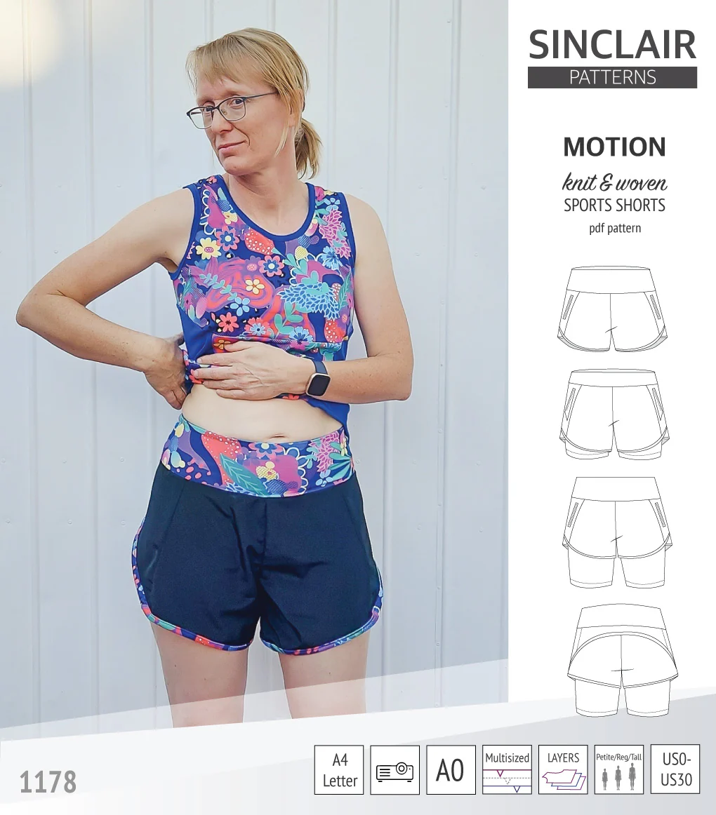 Motion woven sports shorts with contoured yoga waistband and underlay shorties (PDF) - Image 42