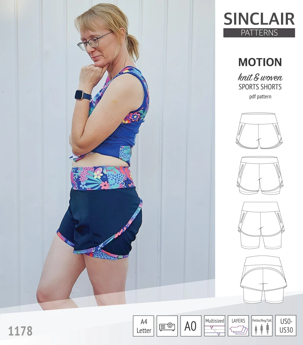 Motion woven sports shorts with contoured yoga waistband and underlay shorties (PDF) - Image 43