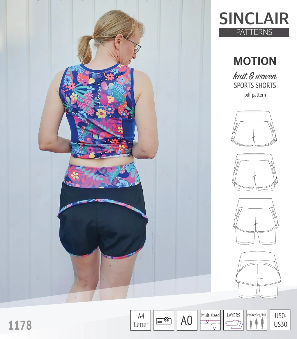 Motion woven sports shorts with contoured yoga waistband and underlay shorties (PDF) - Image 44