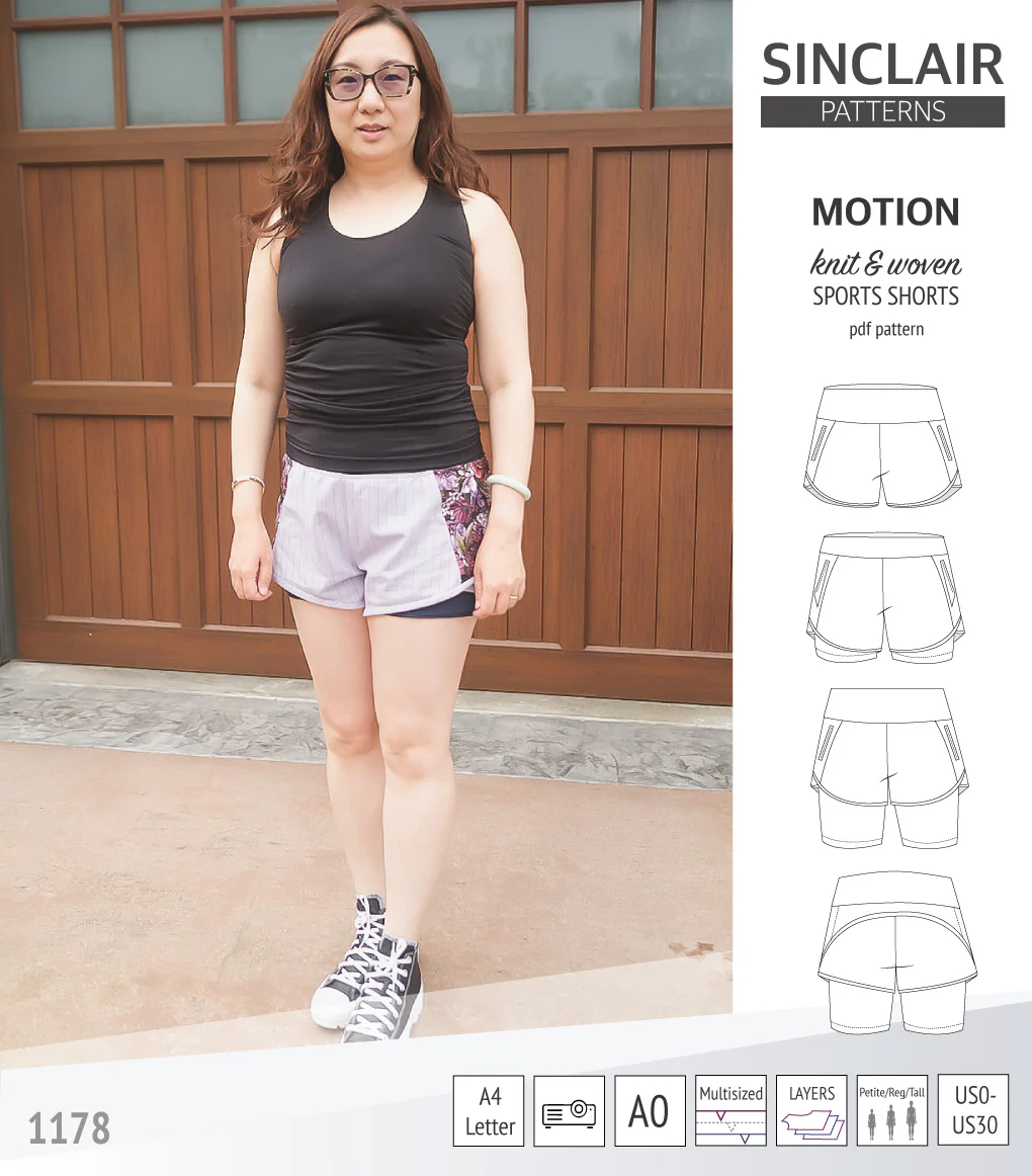 Motion woven sports shorts with contoured yoga waistband and underlay shorties (PDF) - Image 45