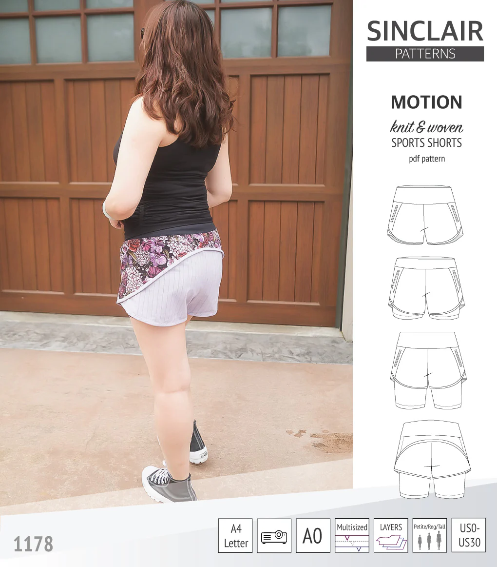 Motion woven sports shorts with contoured yoga waistband and underlay shorties (PDF) - Image 46