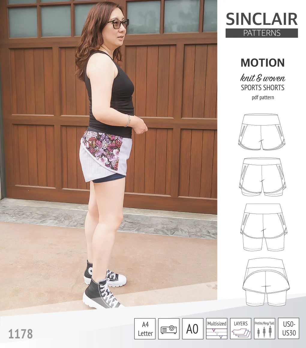 Motion woven sports shorts with contoured yoga waistband and underlay shorties (PDF) - Image 47