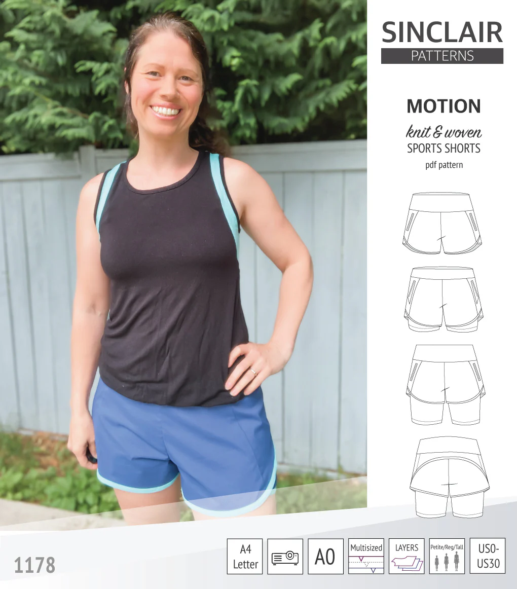 Motion woven sports shorts with contoured yoga waistband and underlay shorties (PDF) - Image 48
