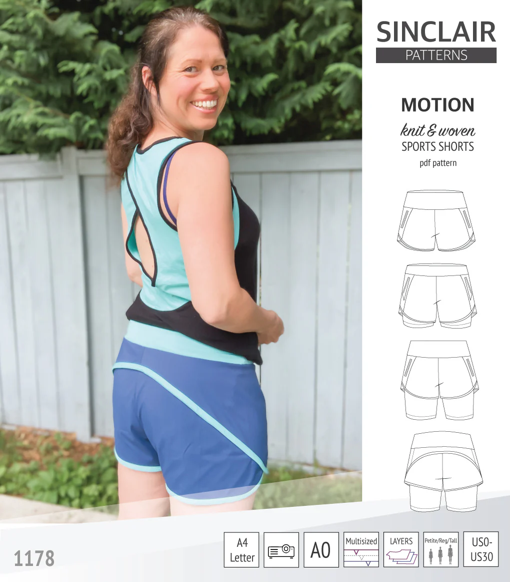 Motion woven sports shorts with contoured yoga waistband and underlay shorties (PDF) - Image 49