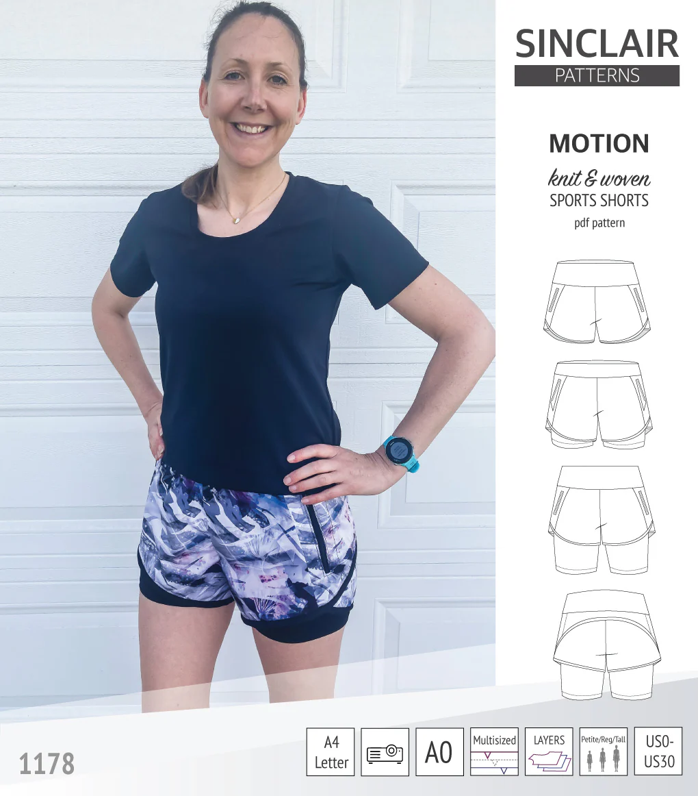 Motion woven sports shorts with contoured yoga waistband and underlay shorties (PDF) - Image 5