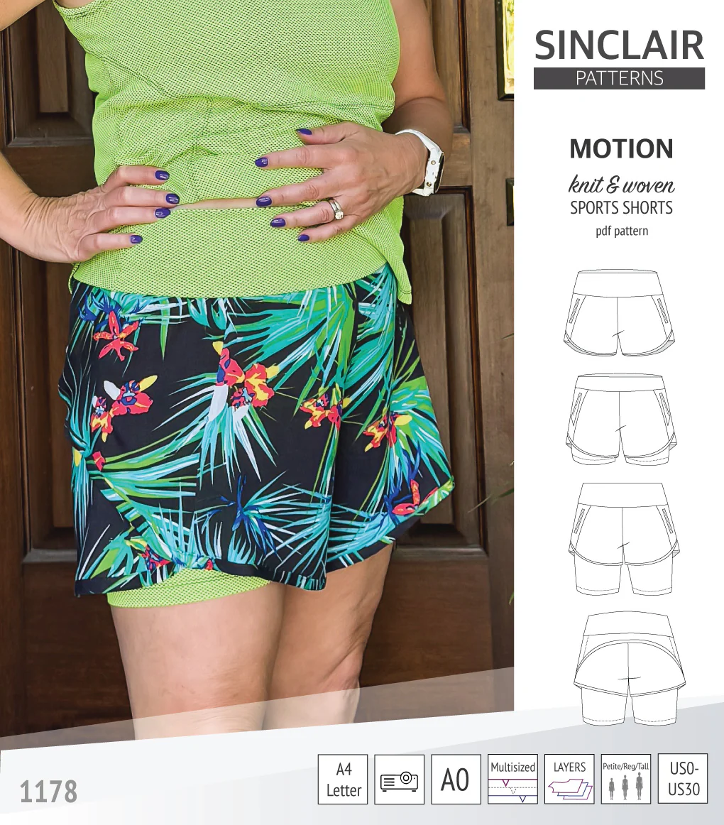 Motion woven sports shorts with contoured yoga waistband and underlay shorties (PDF) - Image 50
