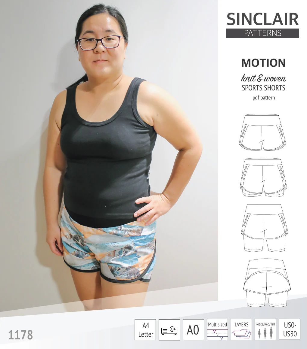 Motion woven sports shorts with contoured yoga waistband and underlay shorties (PDF) - Image 51