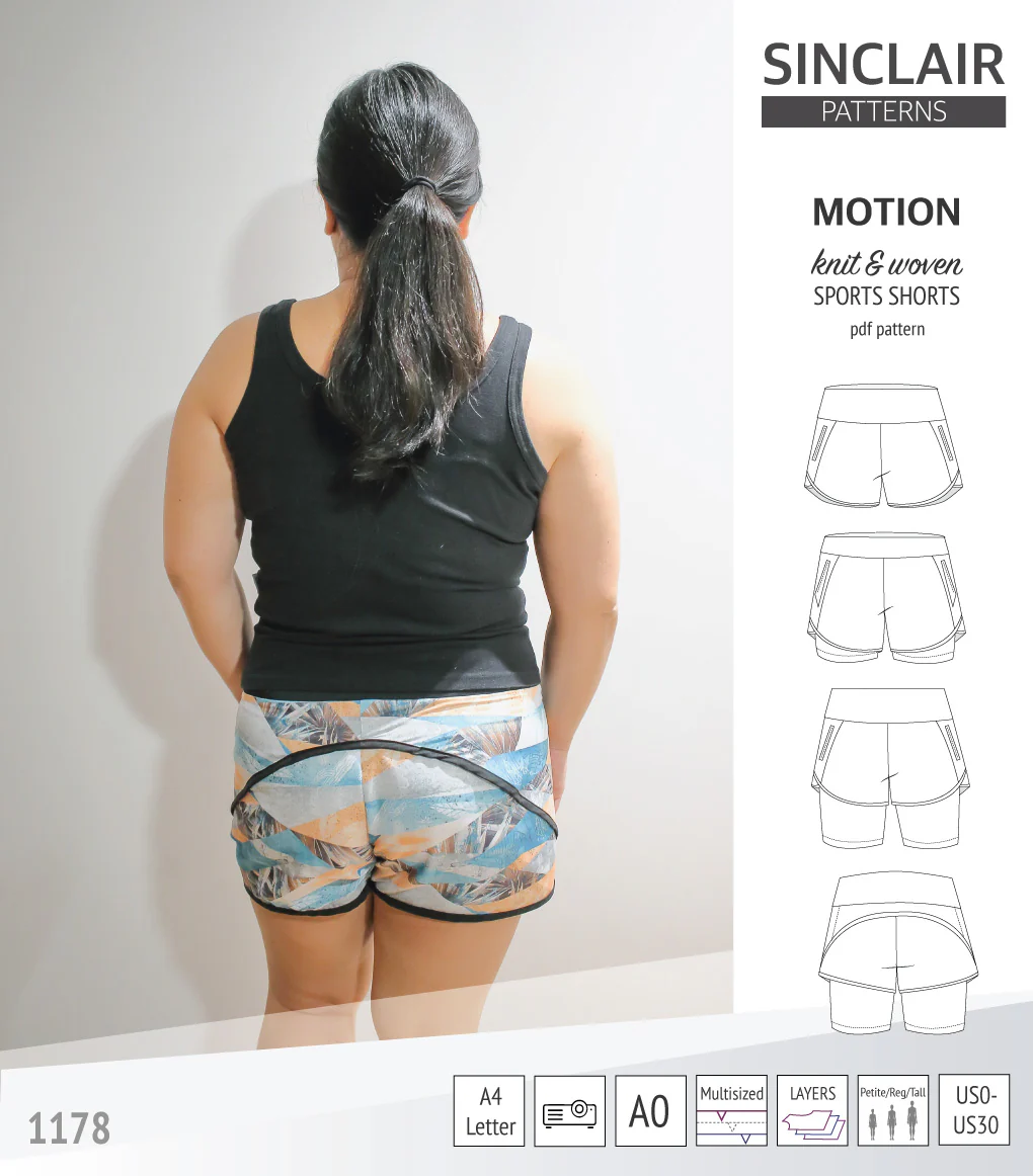 Motion woven sports shorts with contoured yoga waistband and underlay shorties (PDF) - Image 52