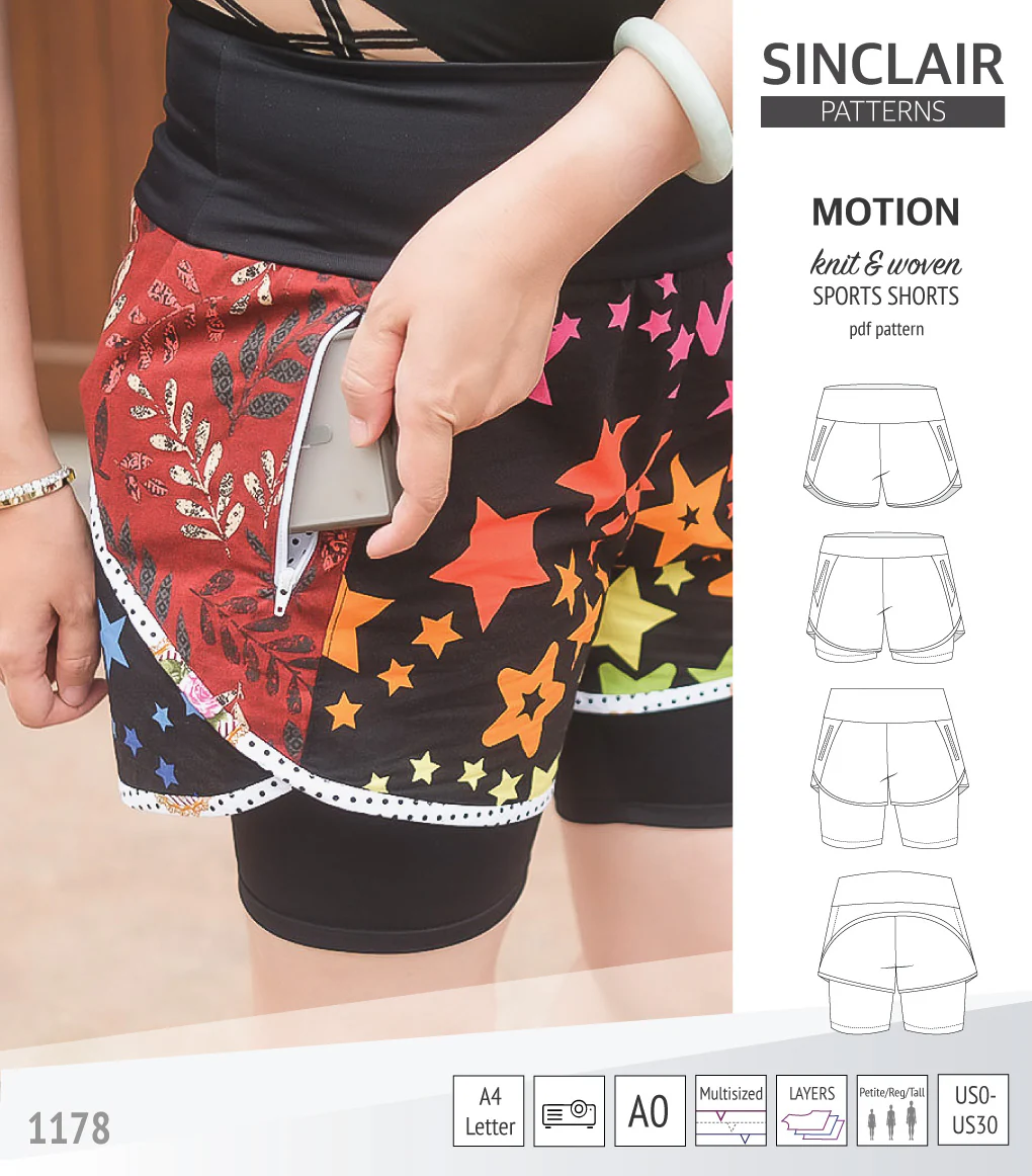 Motion woven sports shorts with contoured yoga waistband and underlay shorties (PDF) - Image 53