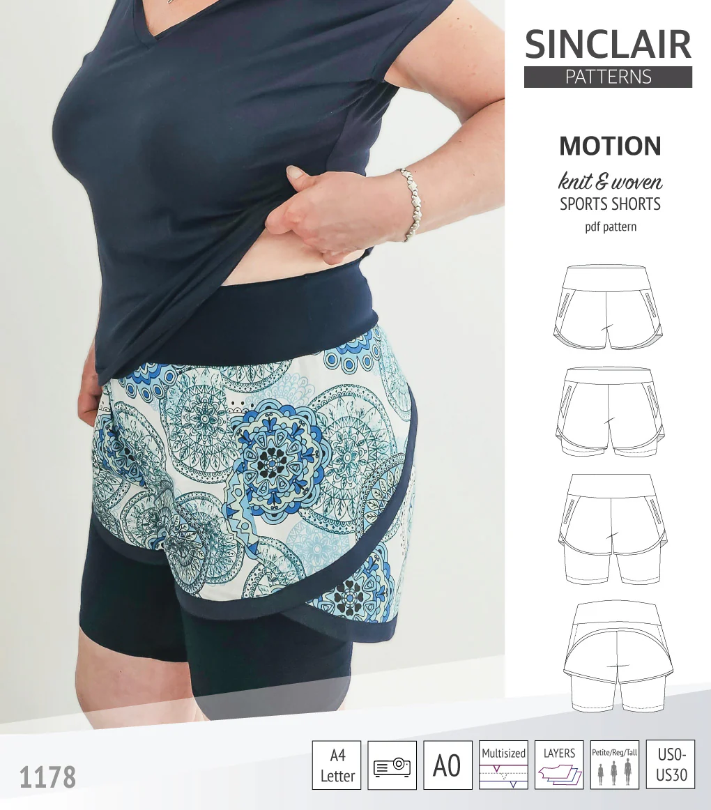 Motion woven sports shorts with contoured yoga waistband and underlay shorties (PDF) - Image 54