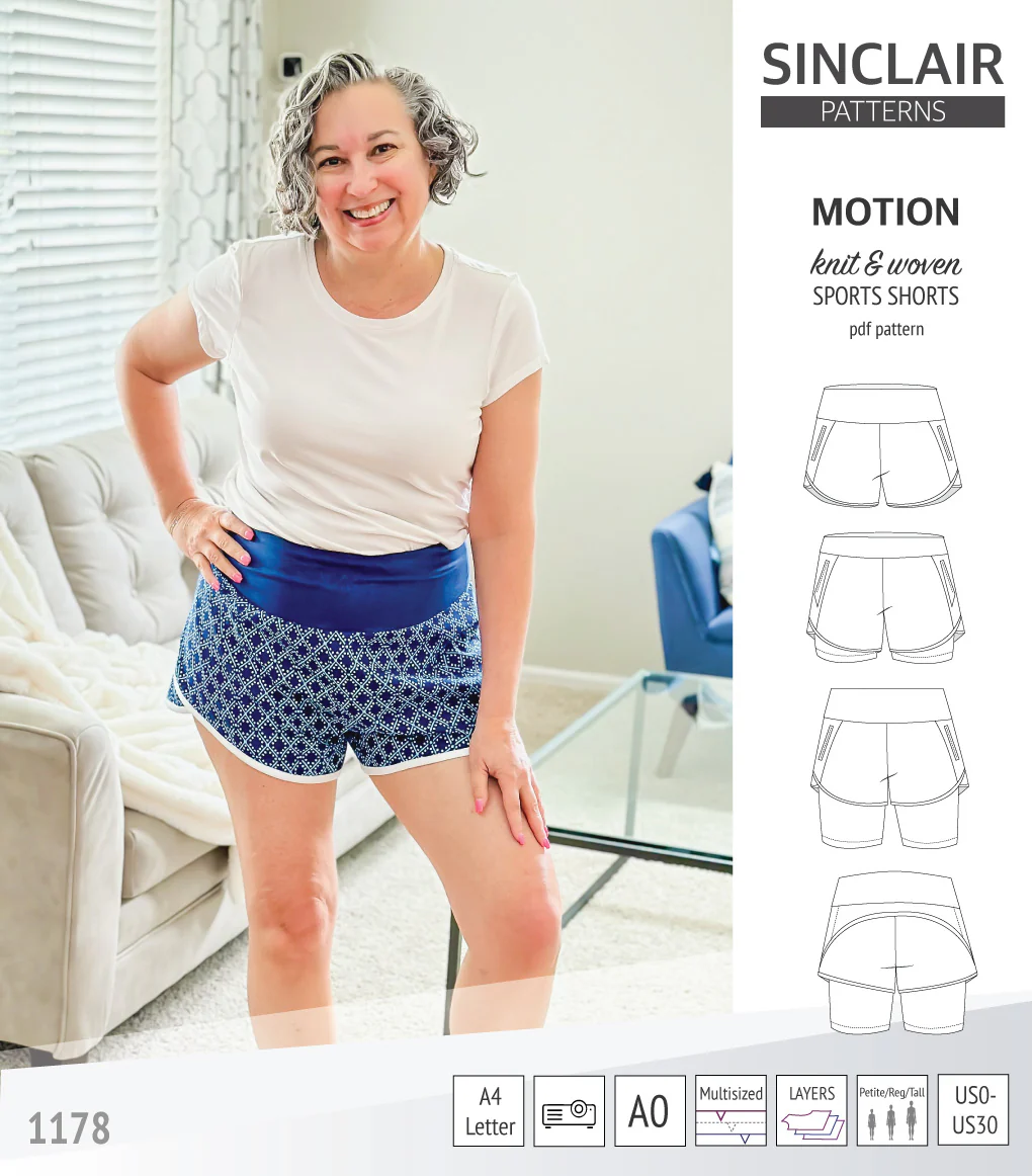 Motion woven sports shorts with contoured yoga waistband and underlay shorties (PDF) - Image 55