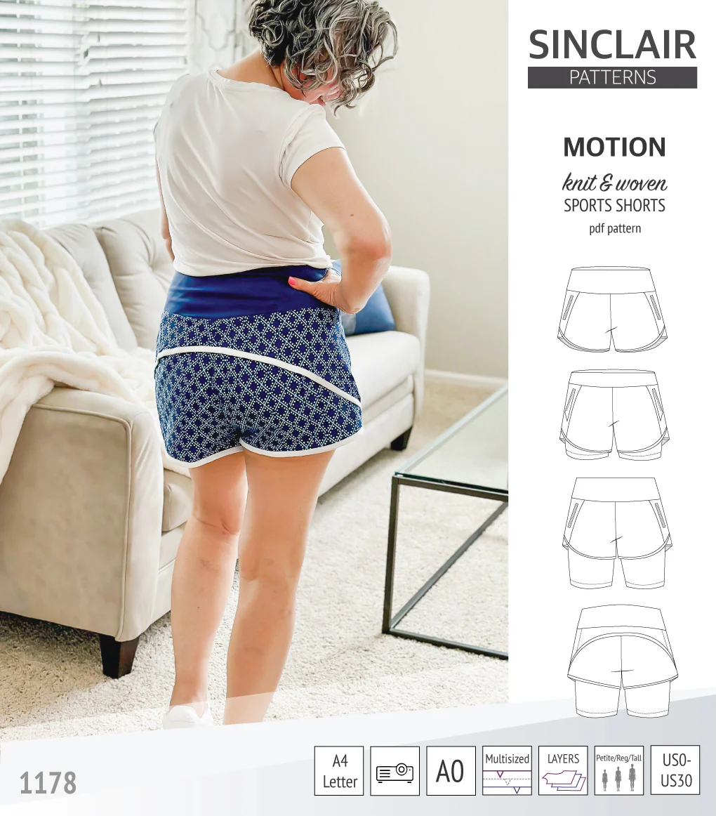 Motion woven sports shorts with contoured yoga waistband and underlay shorties (PDF) - Image 56