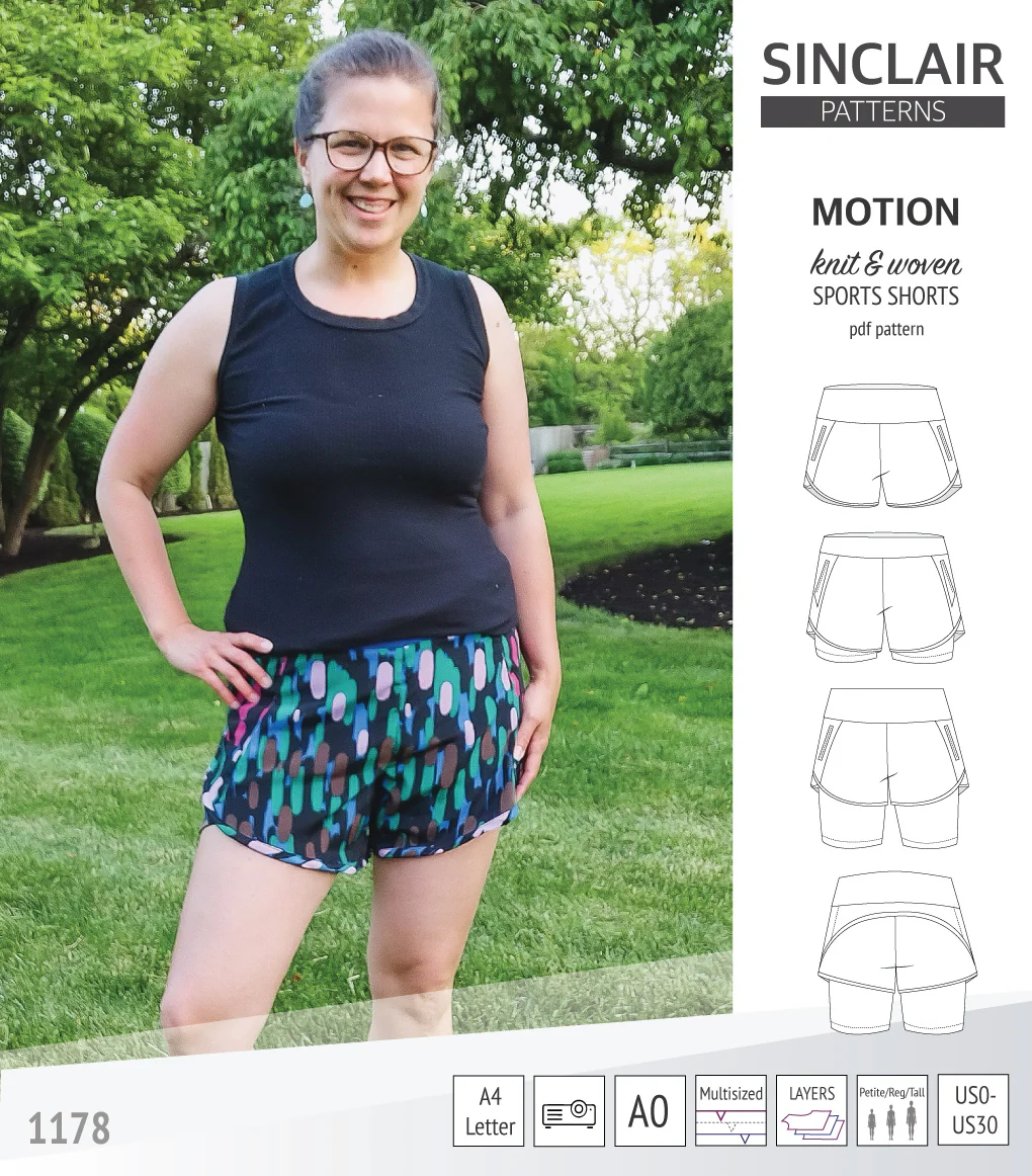 Motion woven sports shorts with contoured yoga waistband and underlay shorties (PDF) - Image 57