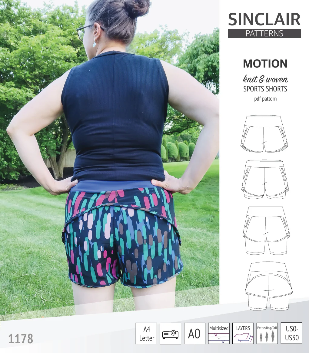 Motion woven sports shorts with contoured yoga waistband and underlay shorties (PDF) - Image 58
