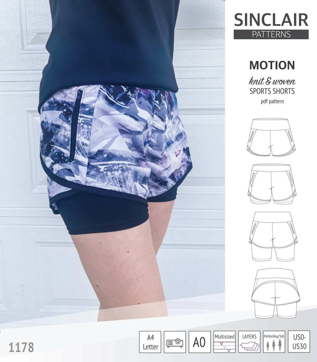 Motion woven sports shorts with contoured yoga waistband and underlay shorties (PDF) - Image 6