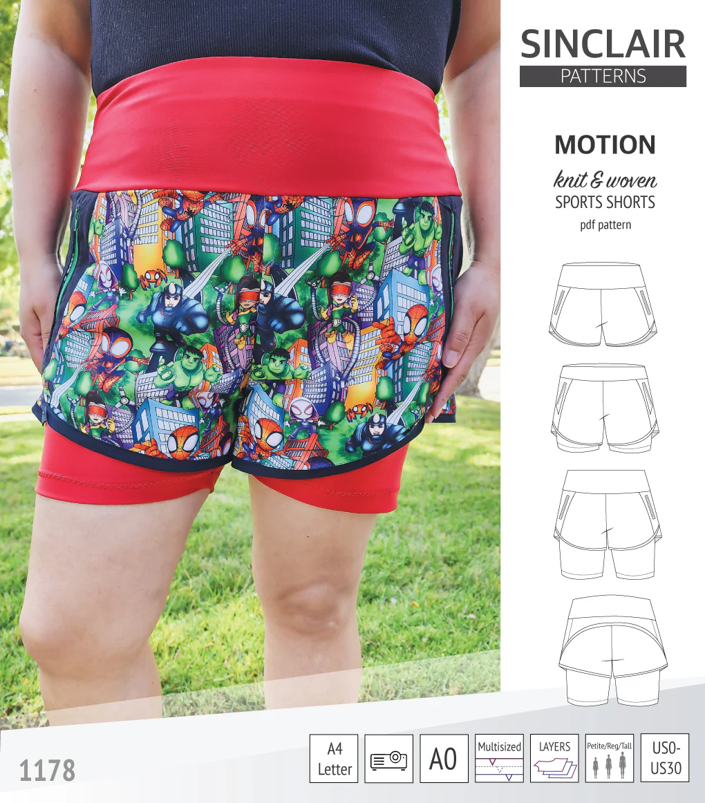 Motion woven sports shorts with contoured yoga waistband and underlay shorties (PDF) - Image 61