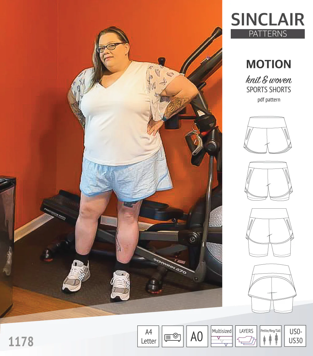 Motion woven sports shorts with contoured yoga waistband and underlay shorties (PDF) - Image 65