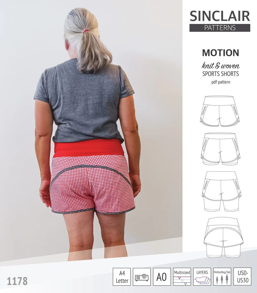 Motion woven sports shorts with contoured yoga waistband and underlay shorties (PDF) - Image 67