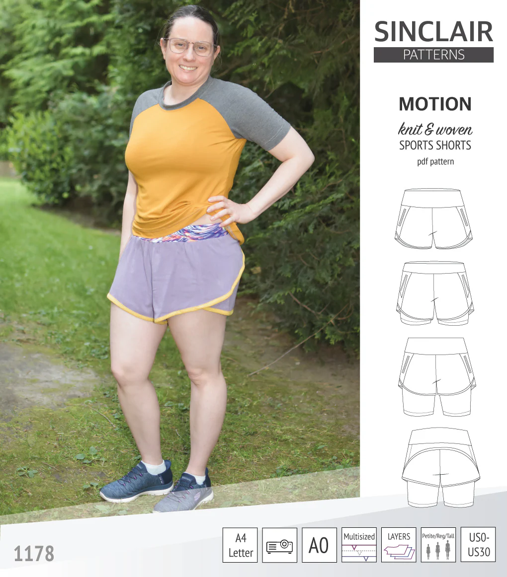 Motion woven sports shorts with contoured yoga waistband and underlay shorties (PDF) - Image 68