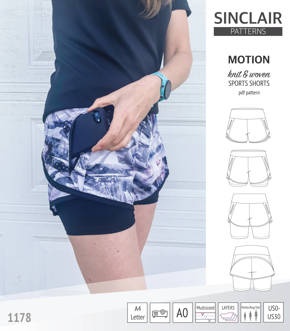 Motion woven sports shorts with contoured yoga waistband and underlay shorties (PDF) - Image 7