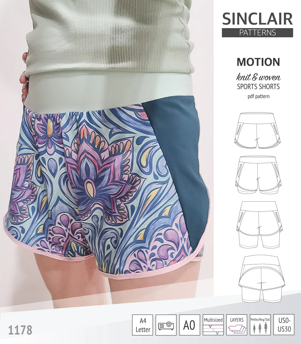 Motion woven sports shorts with contoured yoga waistband and underlay shorties (PDF) - Image 70