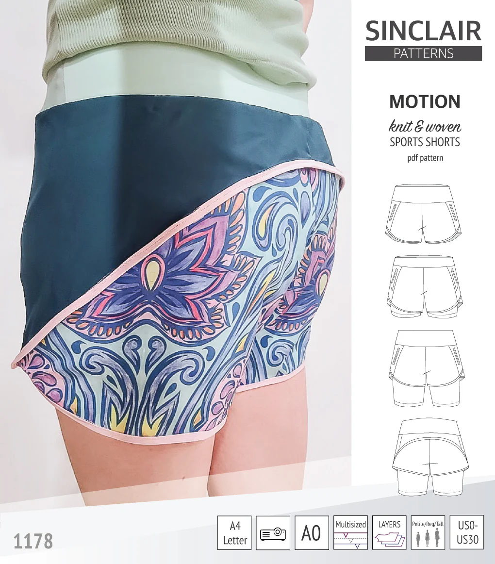 Motion woven sports shorts with contoured yoga waistband and underlay shorties (PDF) - Image 71