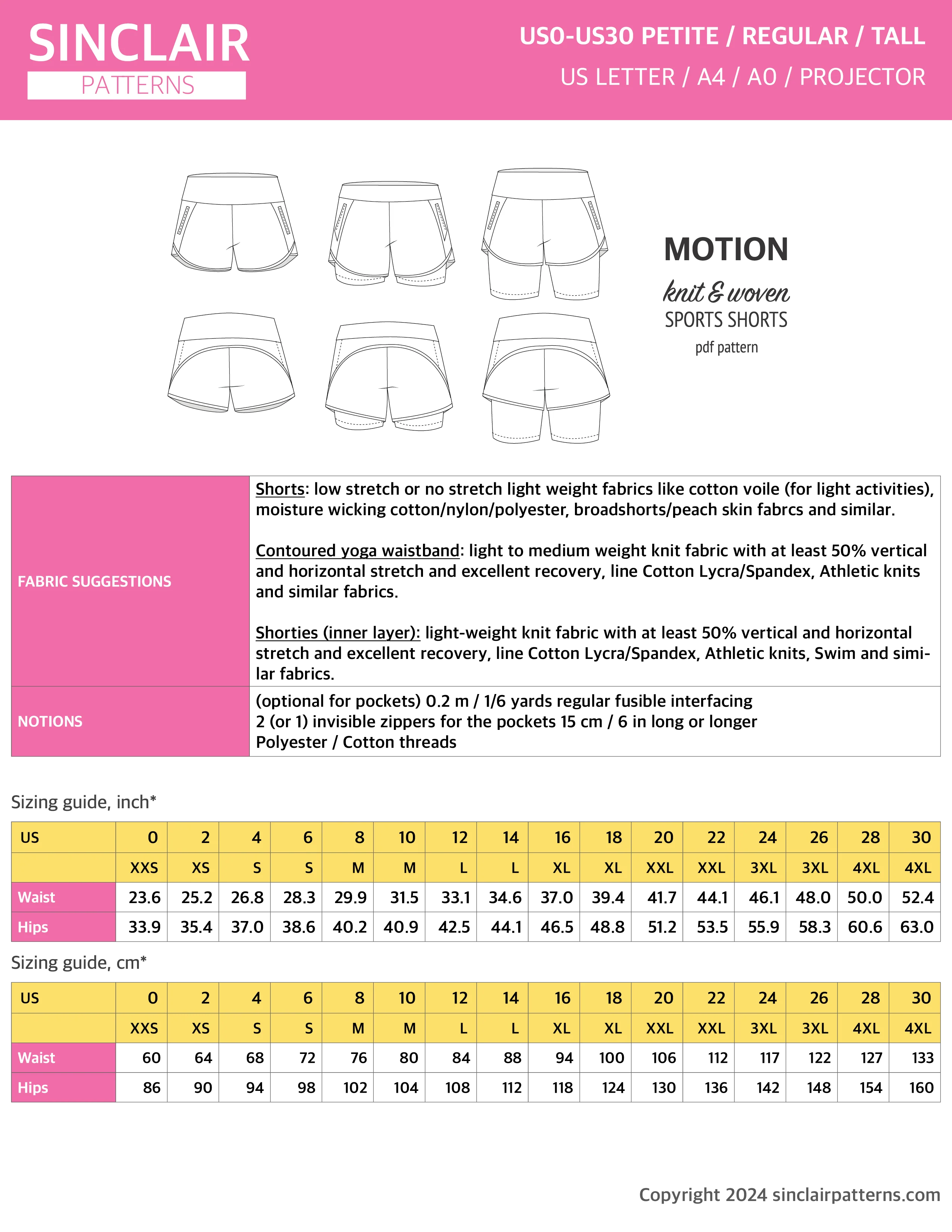 Motion woven sports shorts with contoured yoga waistband and underlay shorties (PDF) - Image 72