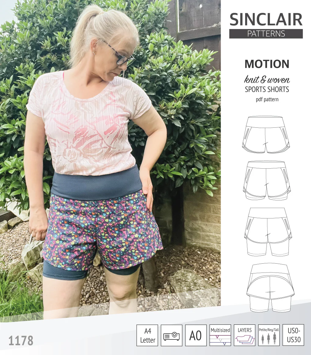 Motion woven sports shorts with contoured yoga waistband and underlay shorties (PDF) - Image 73