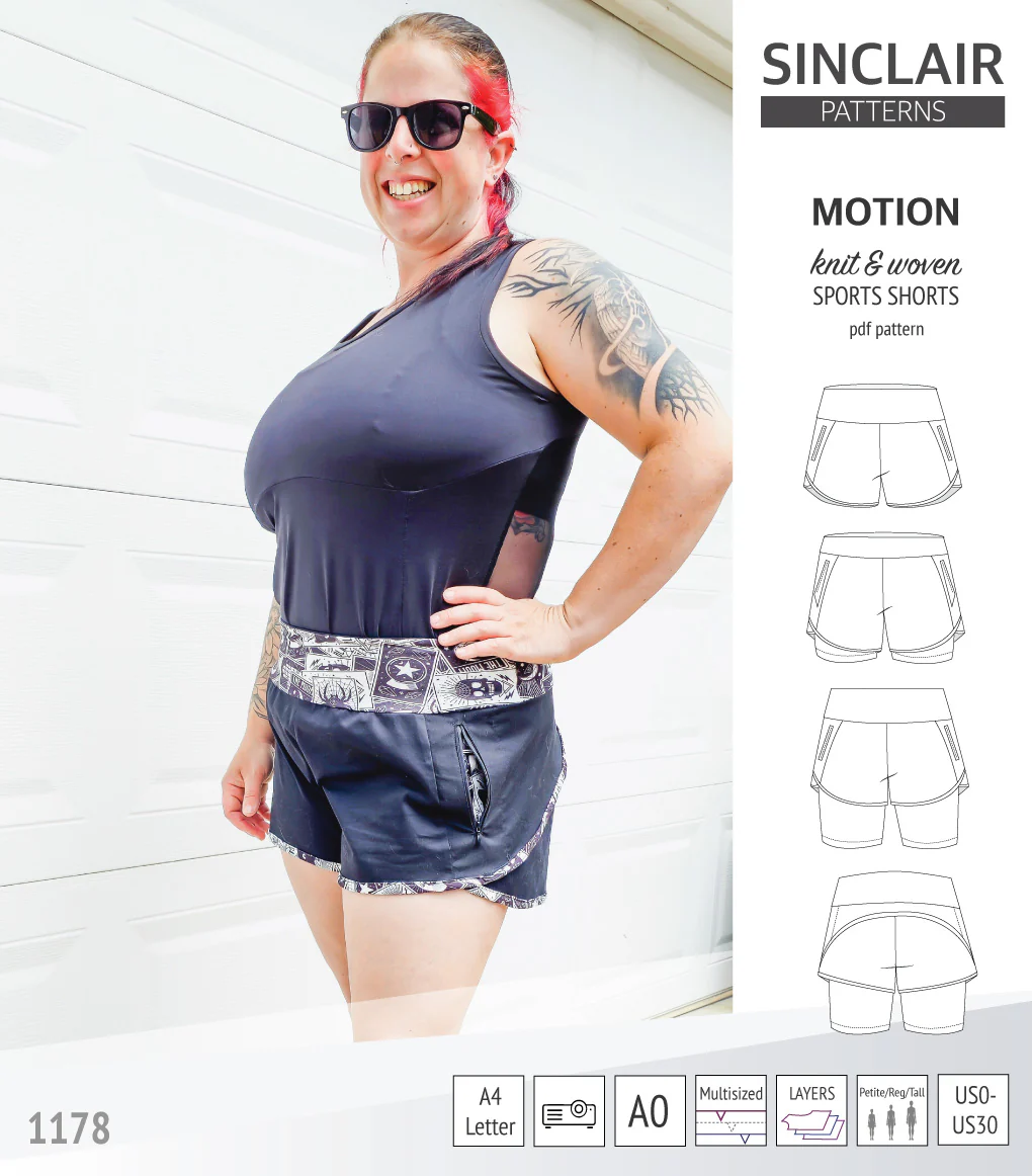 Motion woven sports shorts with contoured yoga waistband and underlay shorties (PDF) - Image 74