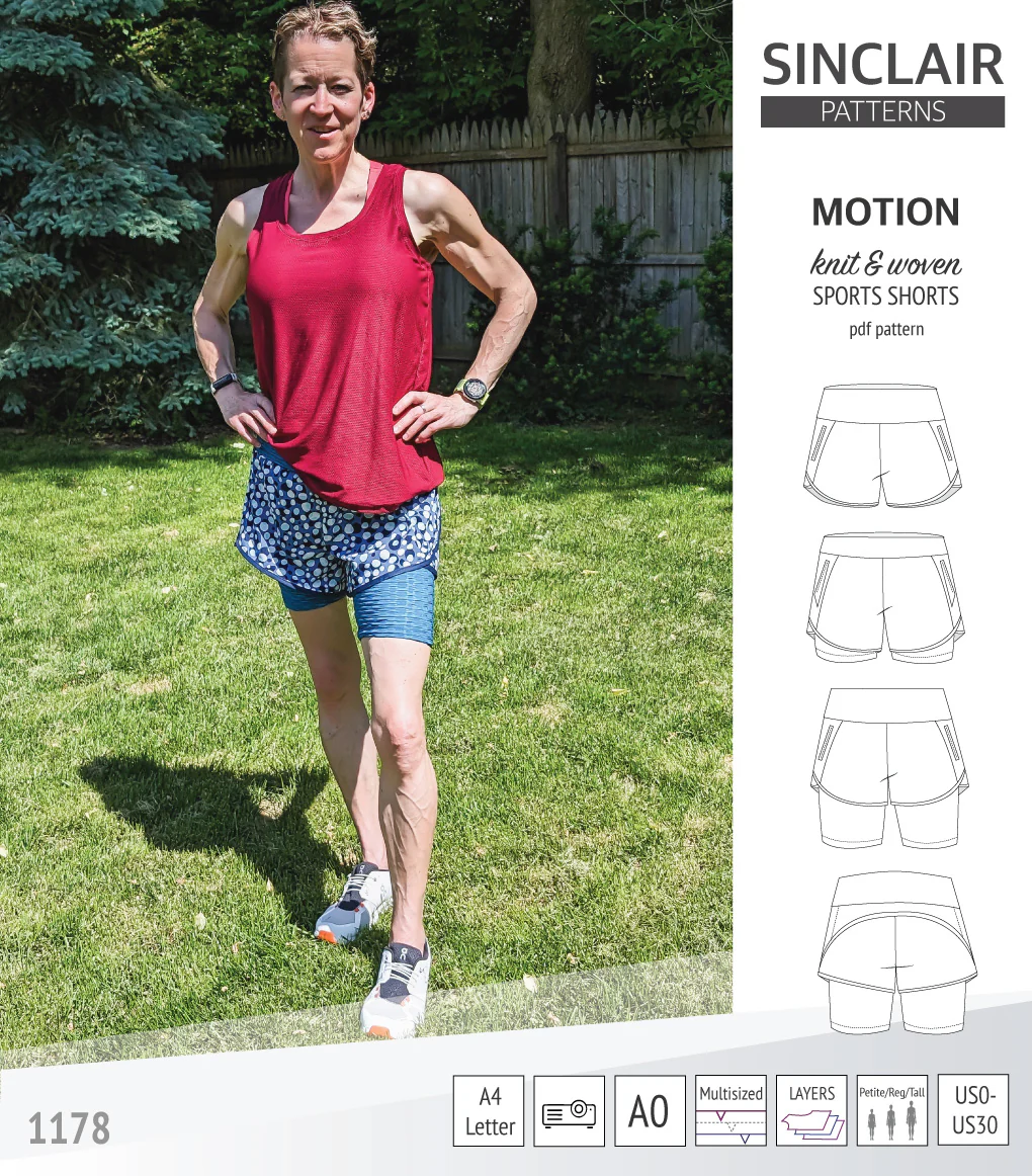 Motion woven sports shorts with contoured yoga waistband and underlay shorties (PDF) - Image 75