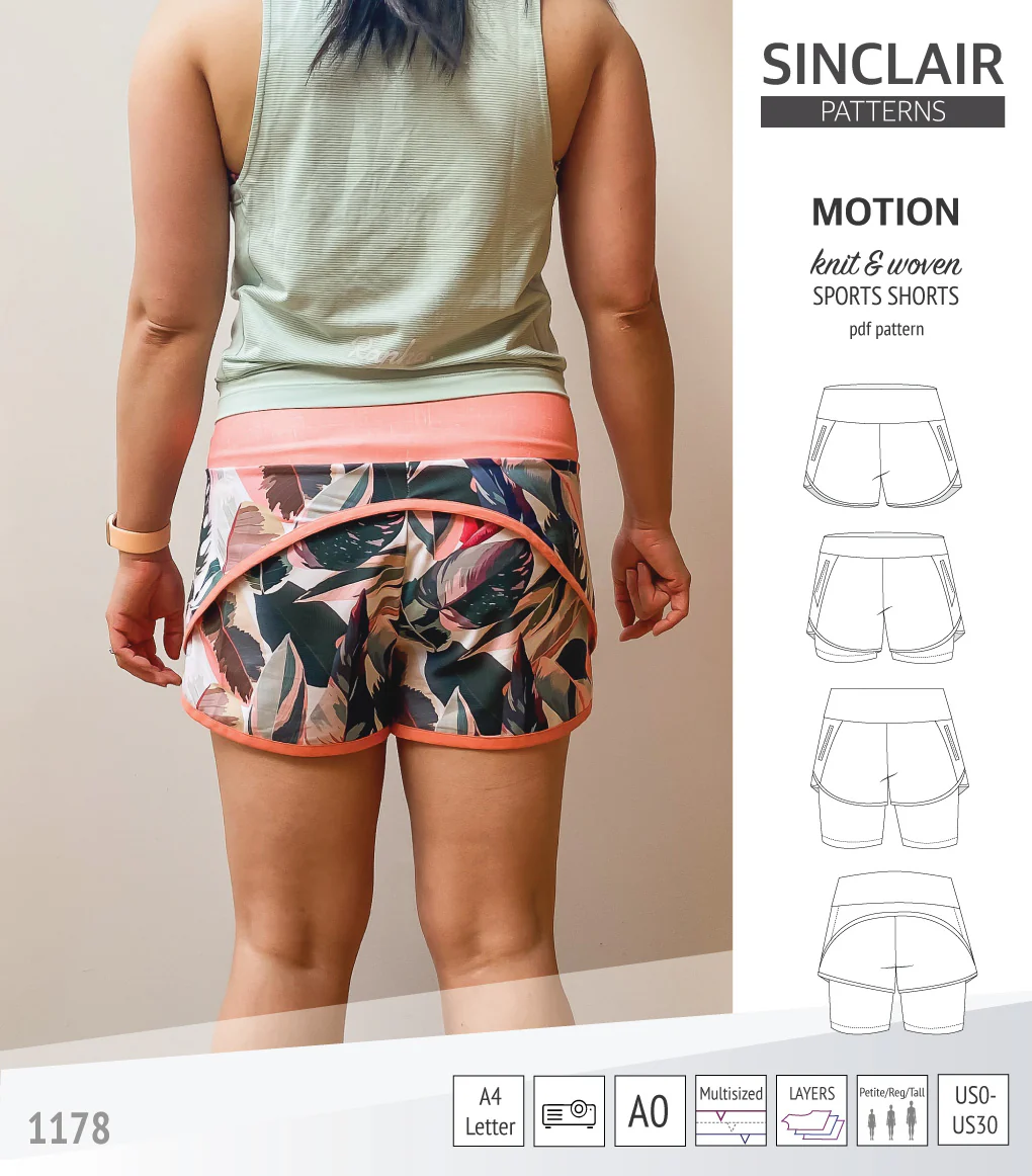Motion woven sports shorts with contoured yoga waistband and underlay shorties (PDF) - Image 76