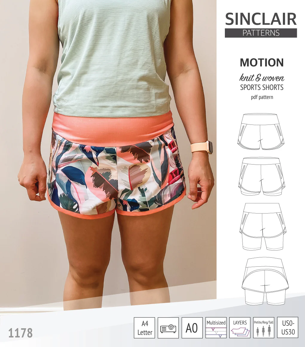 Motion woven sports shorts with contoured yoga waistband and underlay shorties (PDF) - Image 77