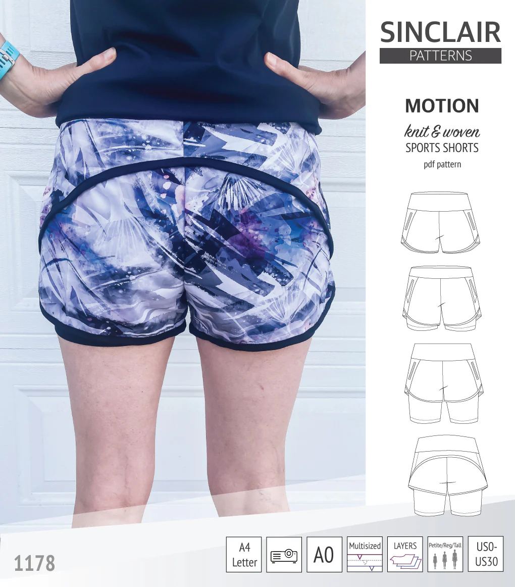 Motion woven sports shorts with contoured yoga waistband and underlay shorties (PDF) - Image 8