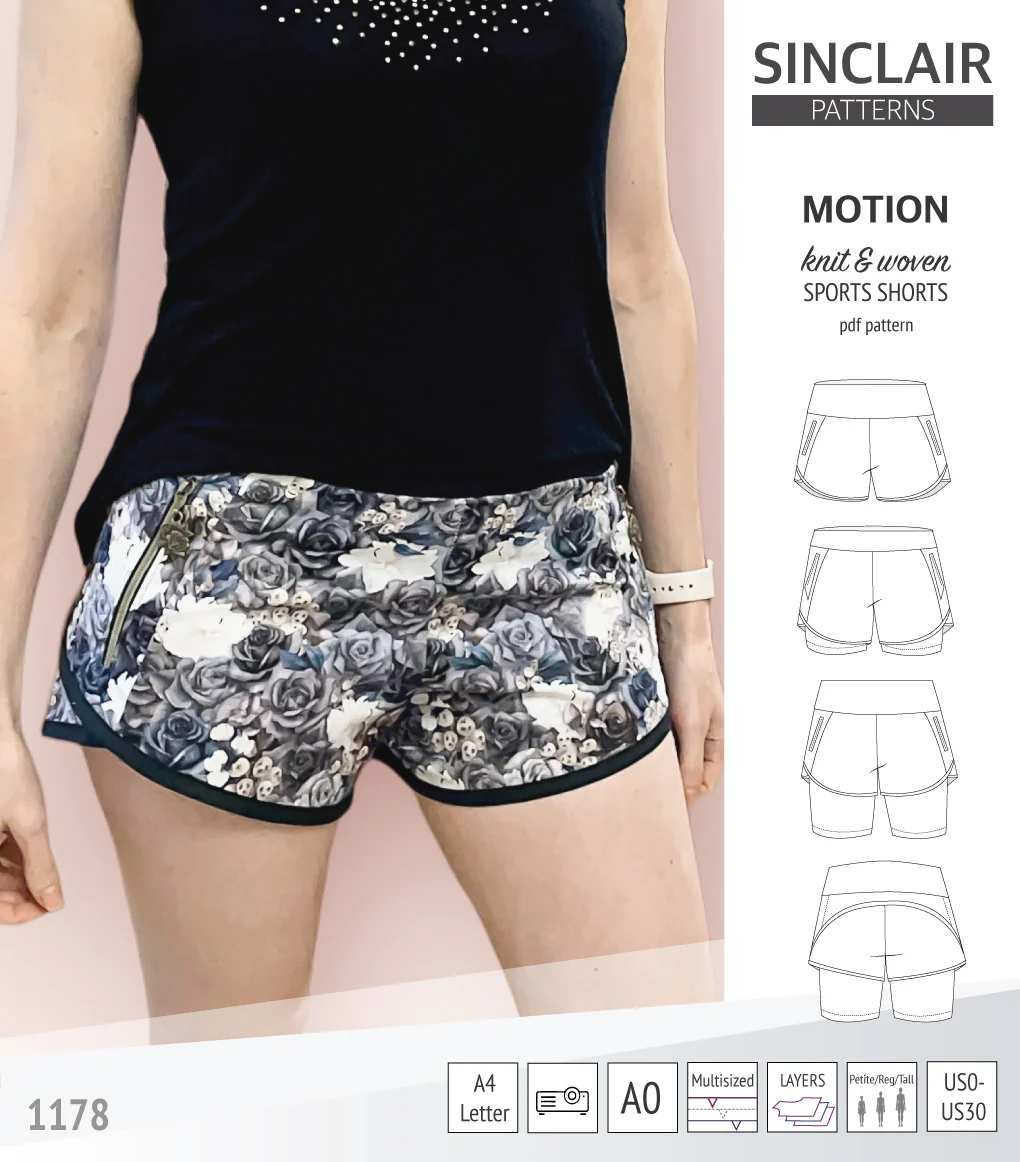 Motion woven sports shorts with contoured yoga waistband and underlay shorties (PDF) - Image 9