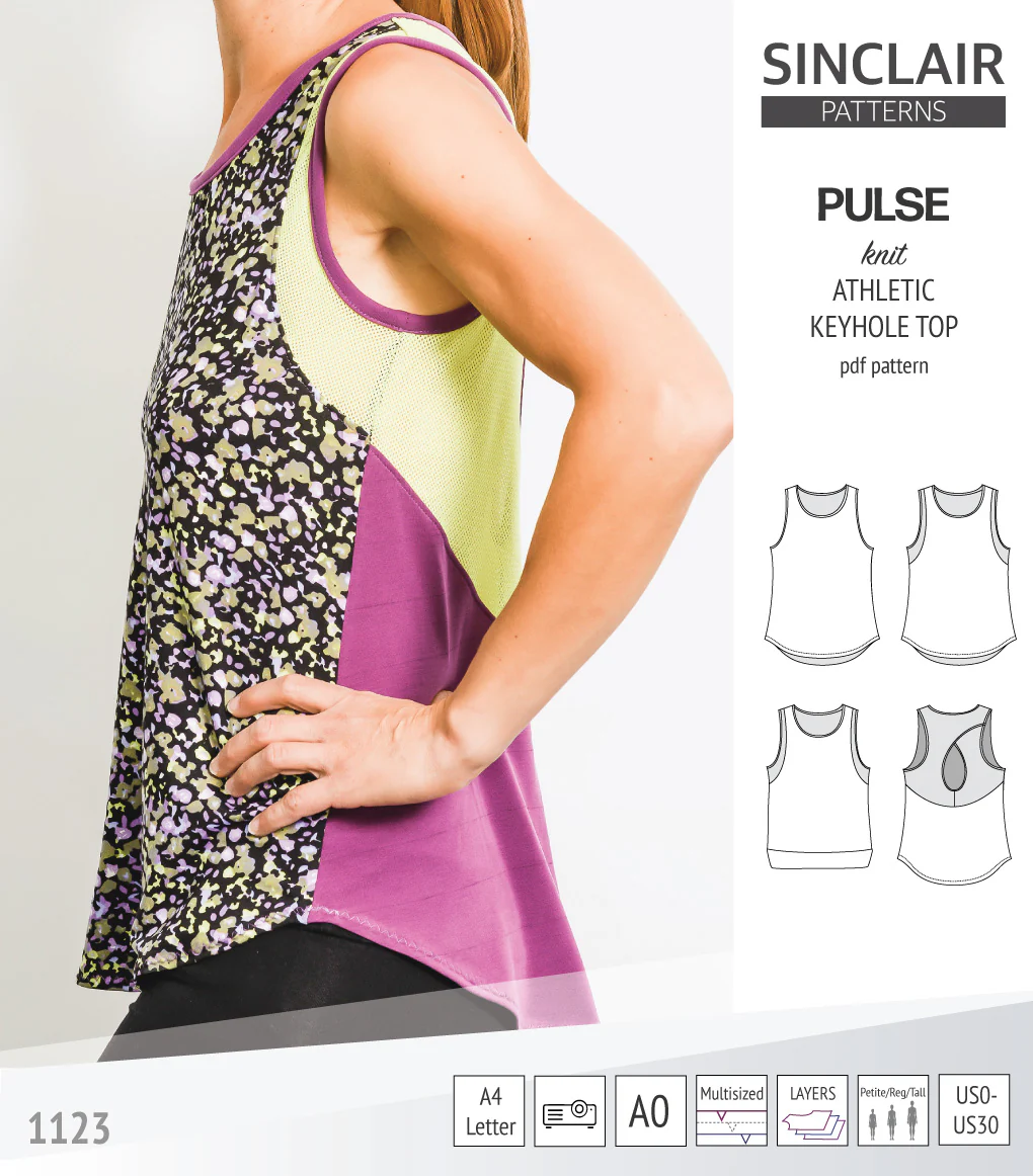 Pulse athletic knit tank top with a keyhole accent (PDF) - Image 3
