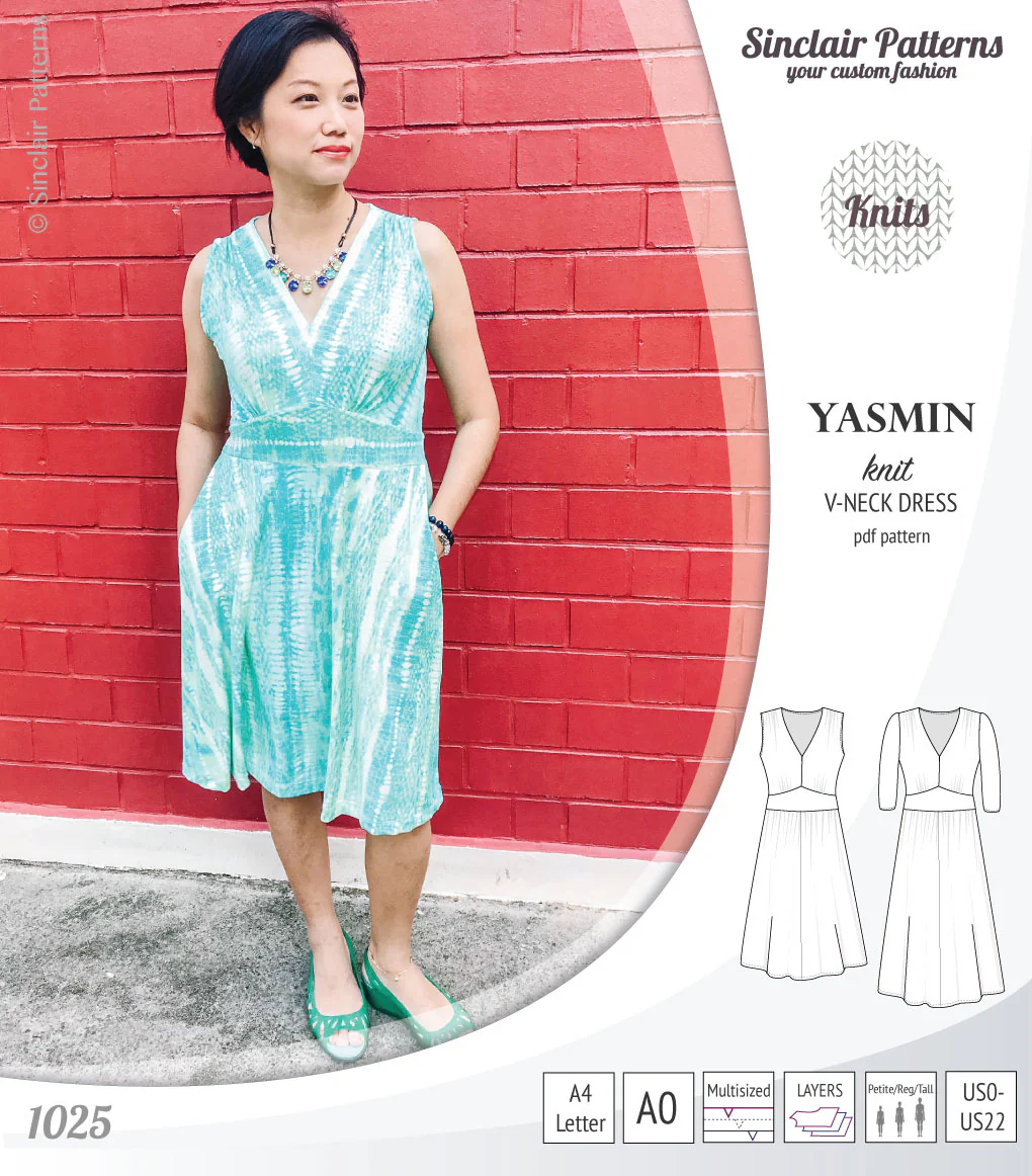 Yasmin V neck knit dress with pleated accents (PDF) - Image 11