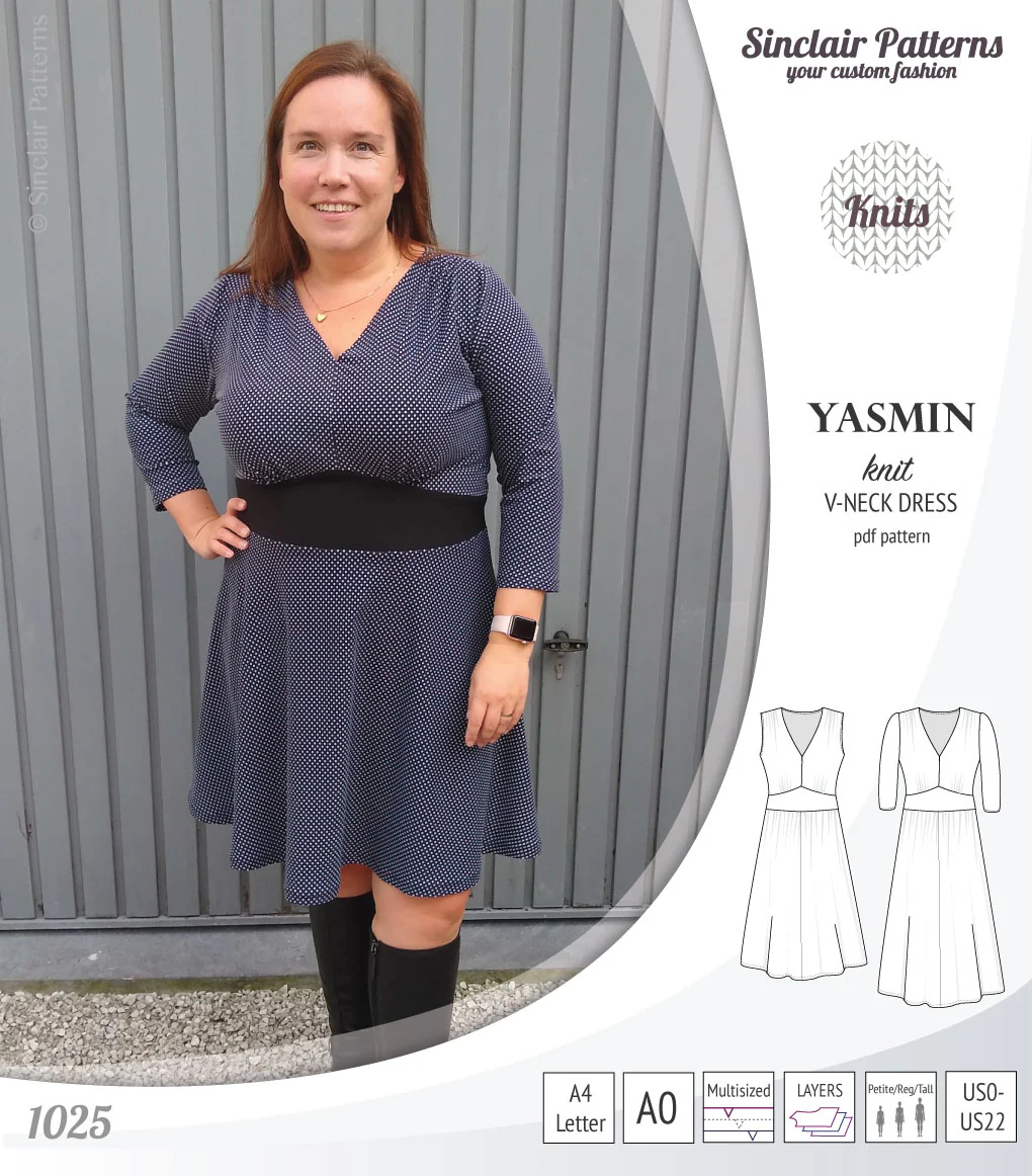 Yasmin V neck knit dress with pleated accents (PDF) - Image 13