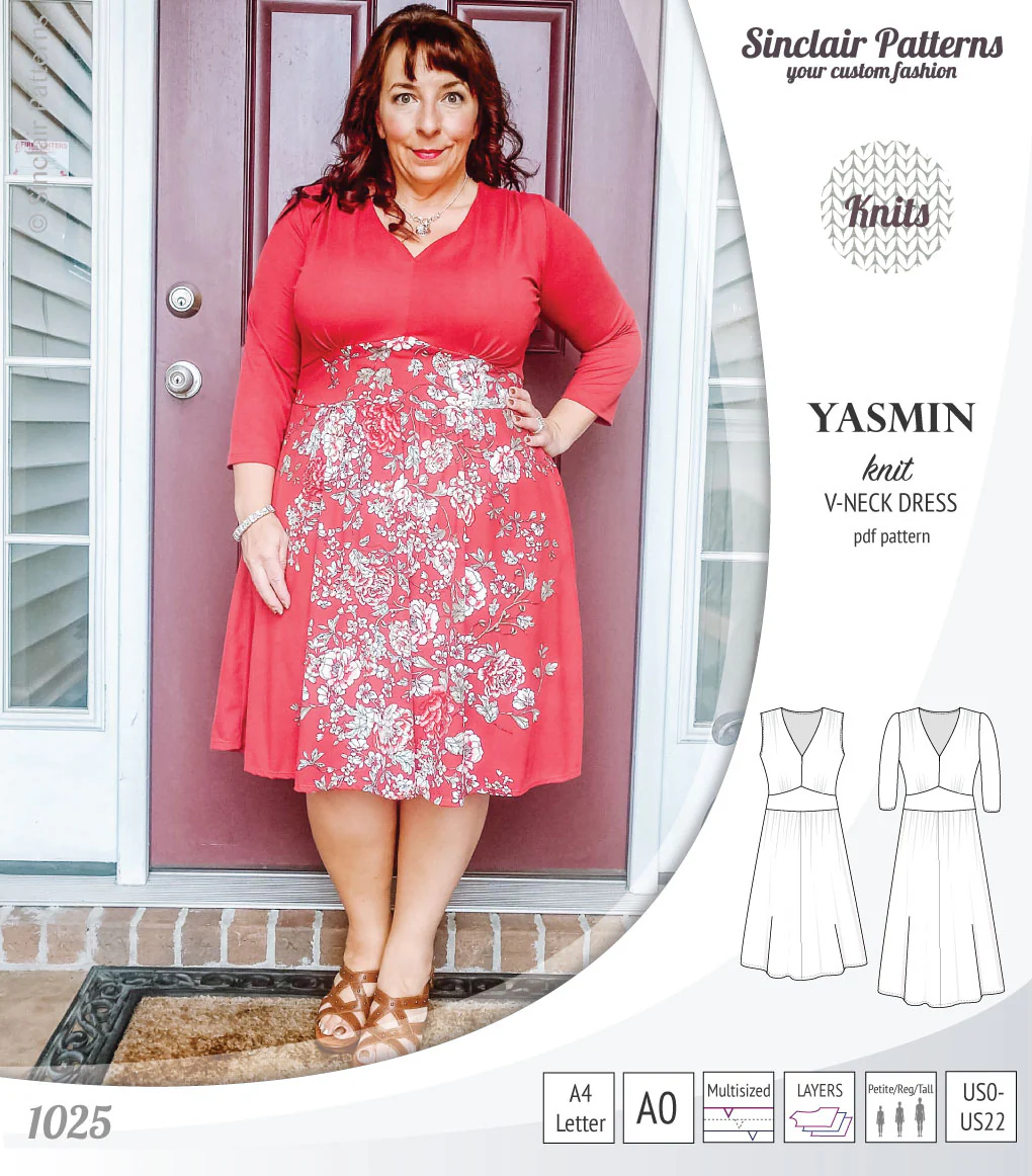 Yasmin V neck knit dress with pleated accents (PDF) - Image 14