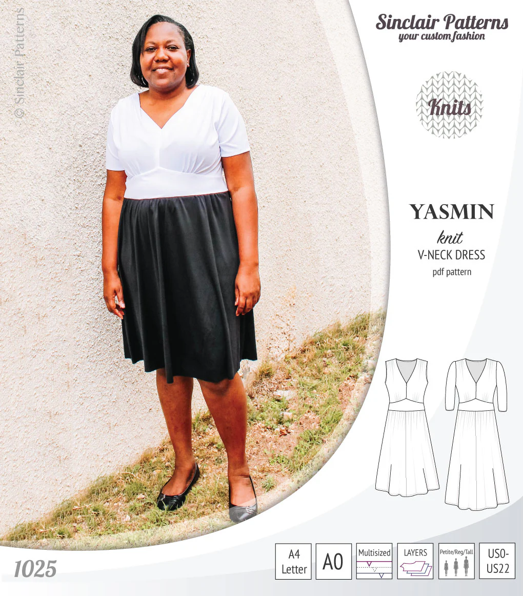 Yasmin V neck knit dress with pleated accents (PDF) - Image 15