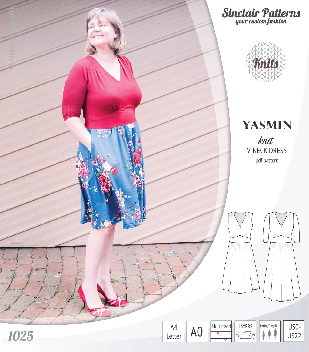 Yasmin V neck knit dress with pleated accents (PDF) - Image 17