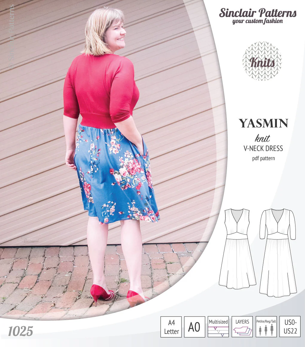 Yasmin V neck knit dress with pleated accents (PDF) - Image 18