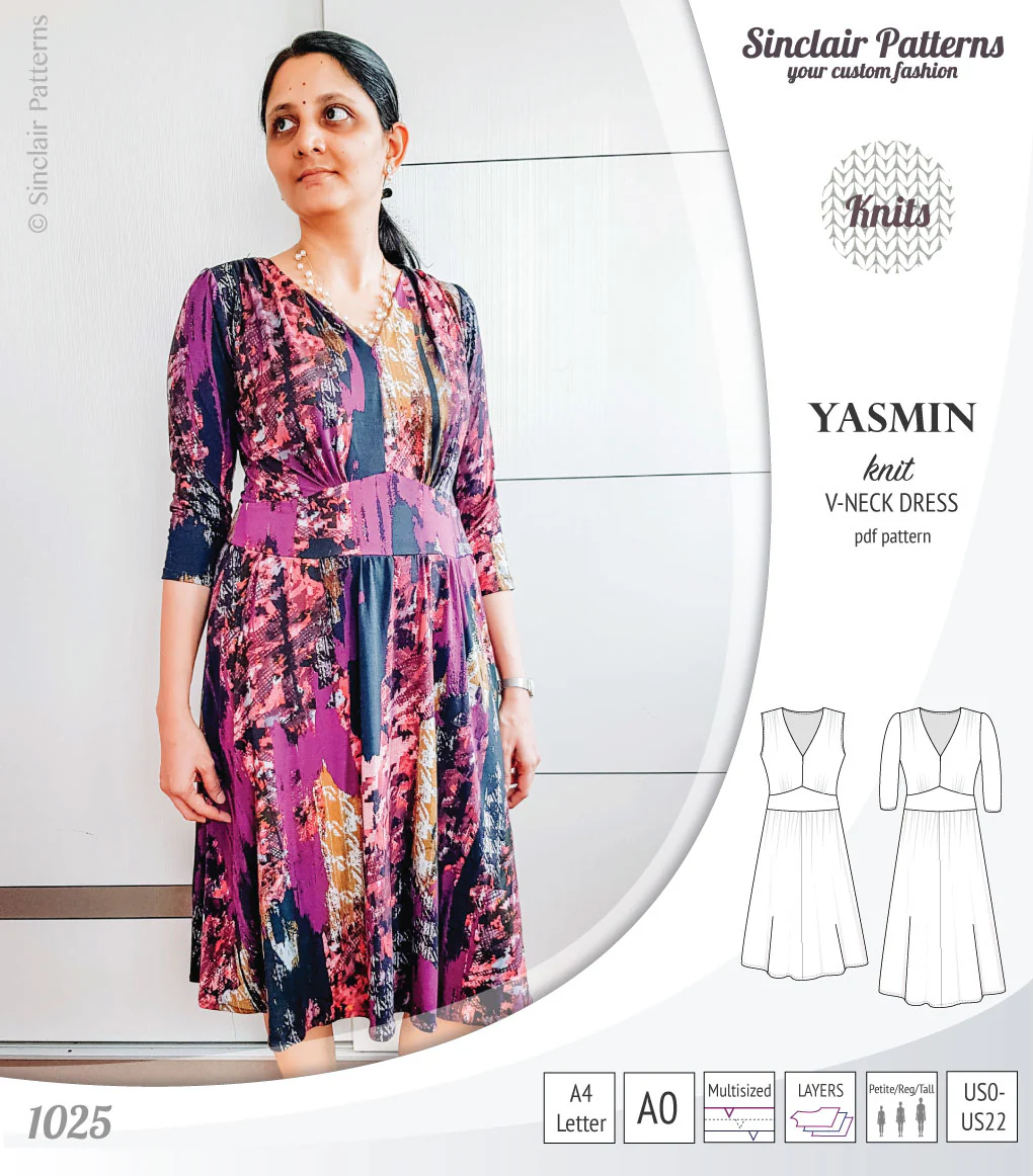 Yasmin V neck knit dress with pleated accents (PDF) - Image 19