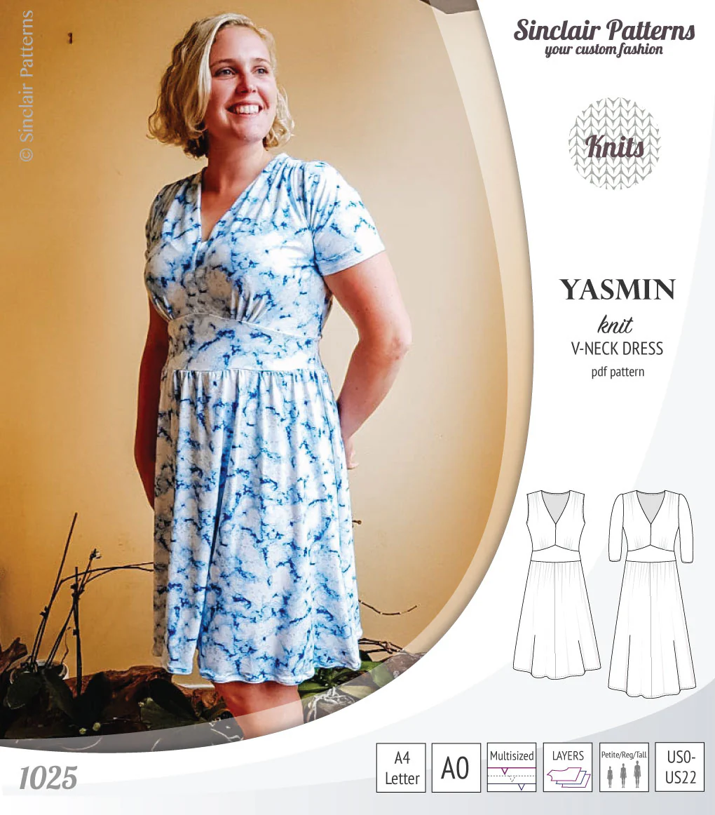 Yasmin V neck knit dress with pleated accents (PDF) - Image 20