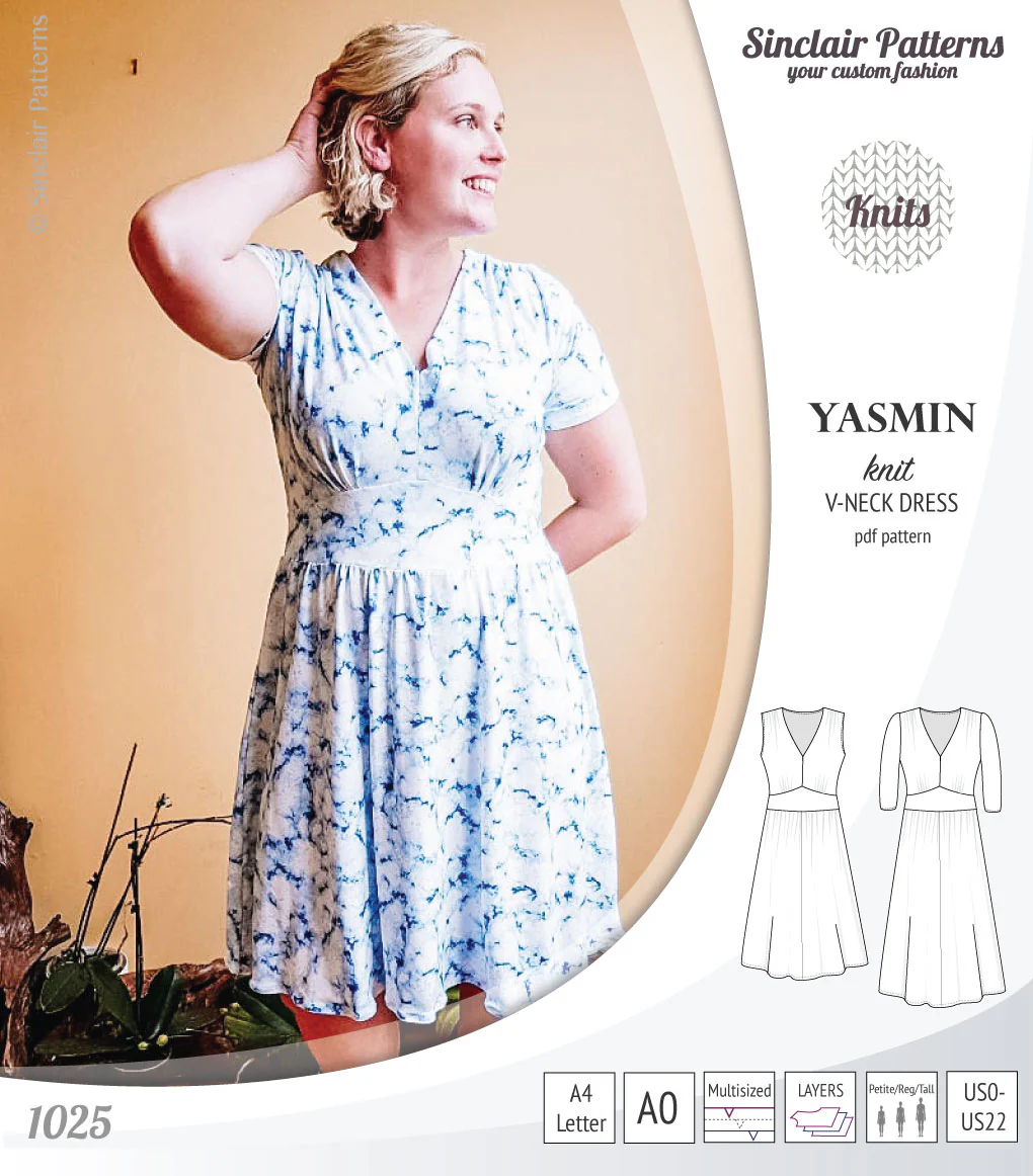 Yasmin V neck knit dress with pleated accents (PDF) - Image 21