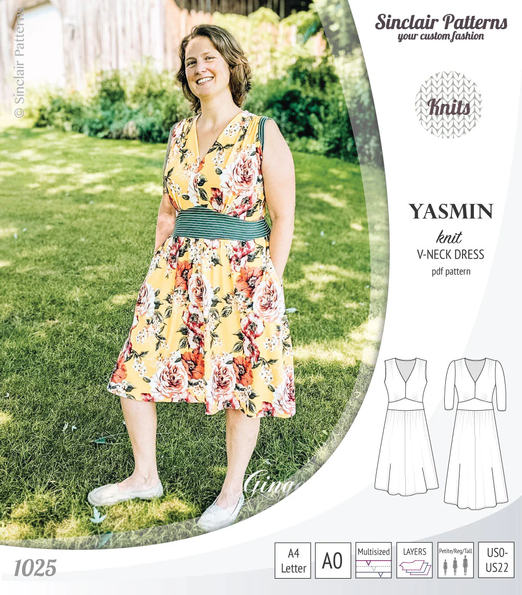 Yasmin V neck knit dress with pleated accents (PDF) - Image 23
